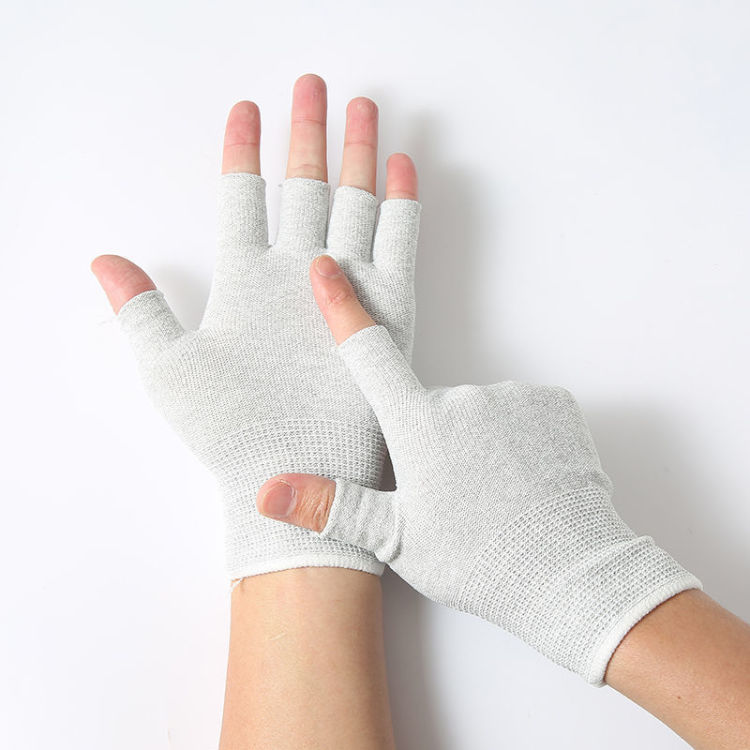 Antistatic Gloves Half Fingers Exposed Two Fingers Full Carbon Fiber Gloves Wholesale Specification drawing
