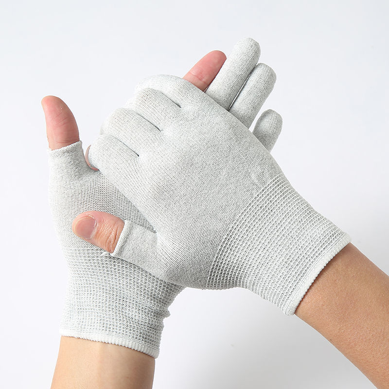 Antistatic Gloves Half Fingers Exposed Two Fingers Full Carbon Fiber Gloves Wholesale Item Picture