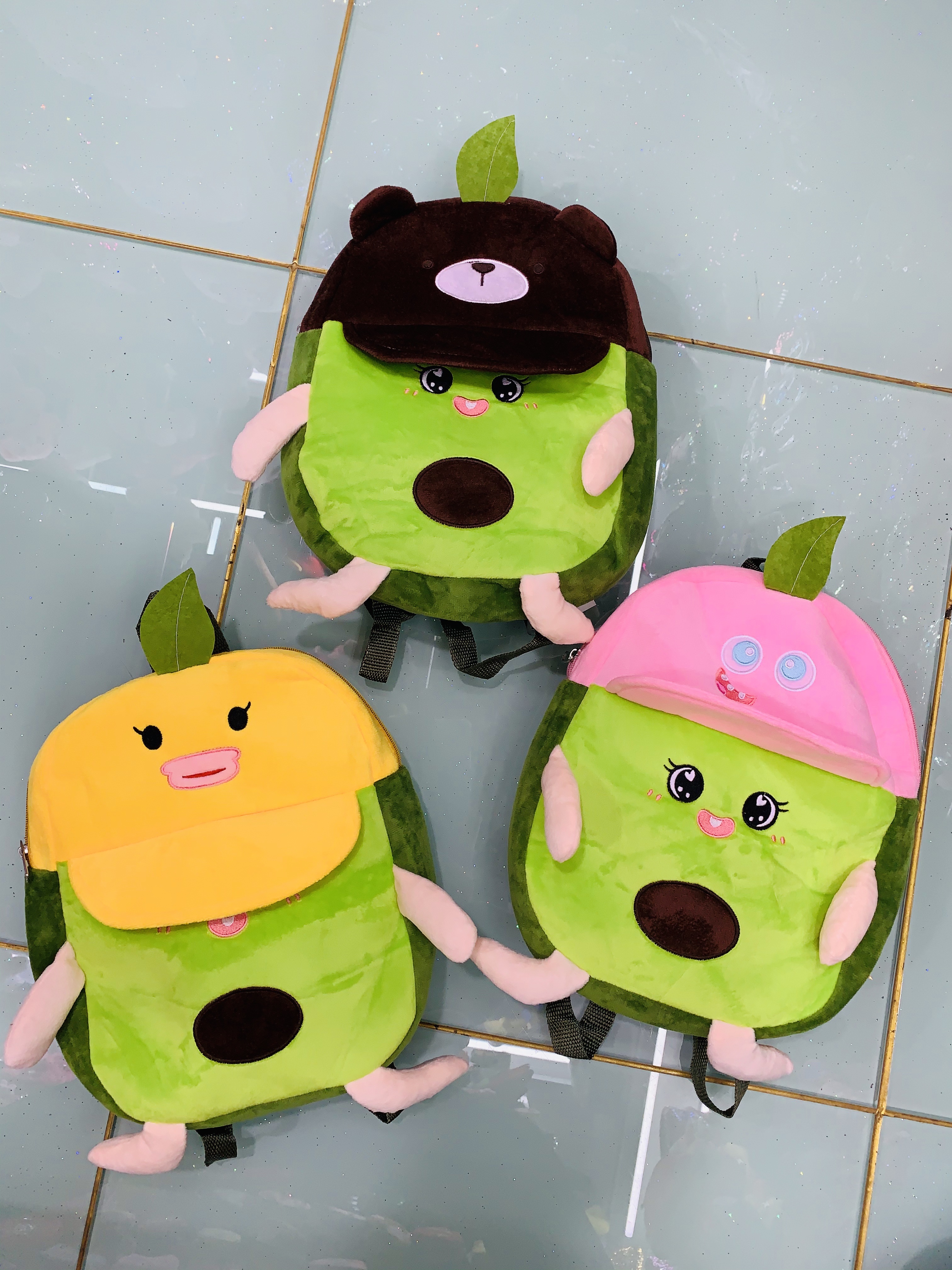 Plush schoolbags, plush backpacks, plush cartoon pattern avocado backpacks, cute little hands and feet children's avocado schoolbags for boys and girls Specification image