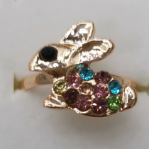 Colorful rhinestone alloy, plated gold alloy ring