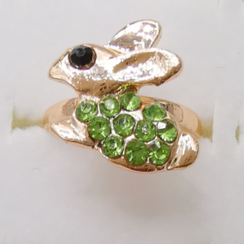 Plated gold green rhinestone open alloy ring