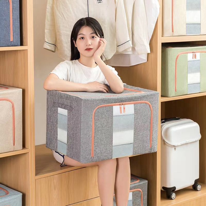 棉麻衣柜收纳箱玩具透明钢架箱子床底衣服整理盒家用可折叠百纳箱详情7