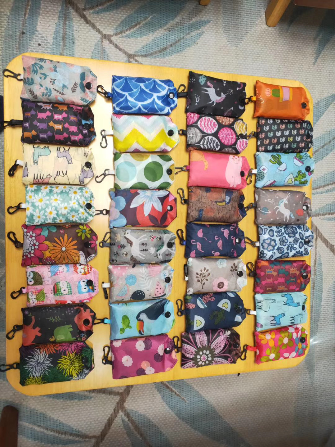 花布手机型折叠购物袋环保袋单肩手提袋超市大容量防水带挂钩详情7