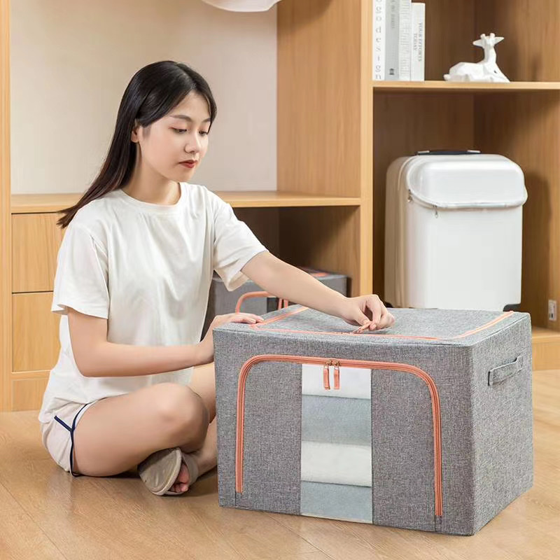 棉麻衣柜收纳箱玩具透明钢架箱子床底衣服整理盒家用可折叠百纳箱详情5