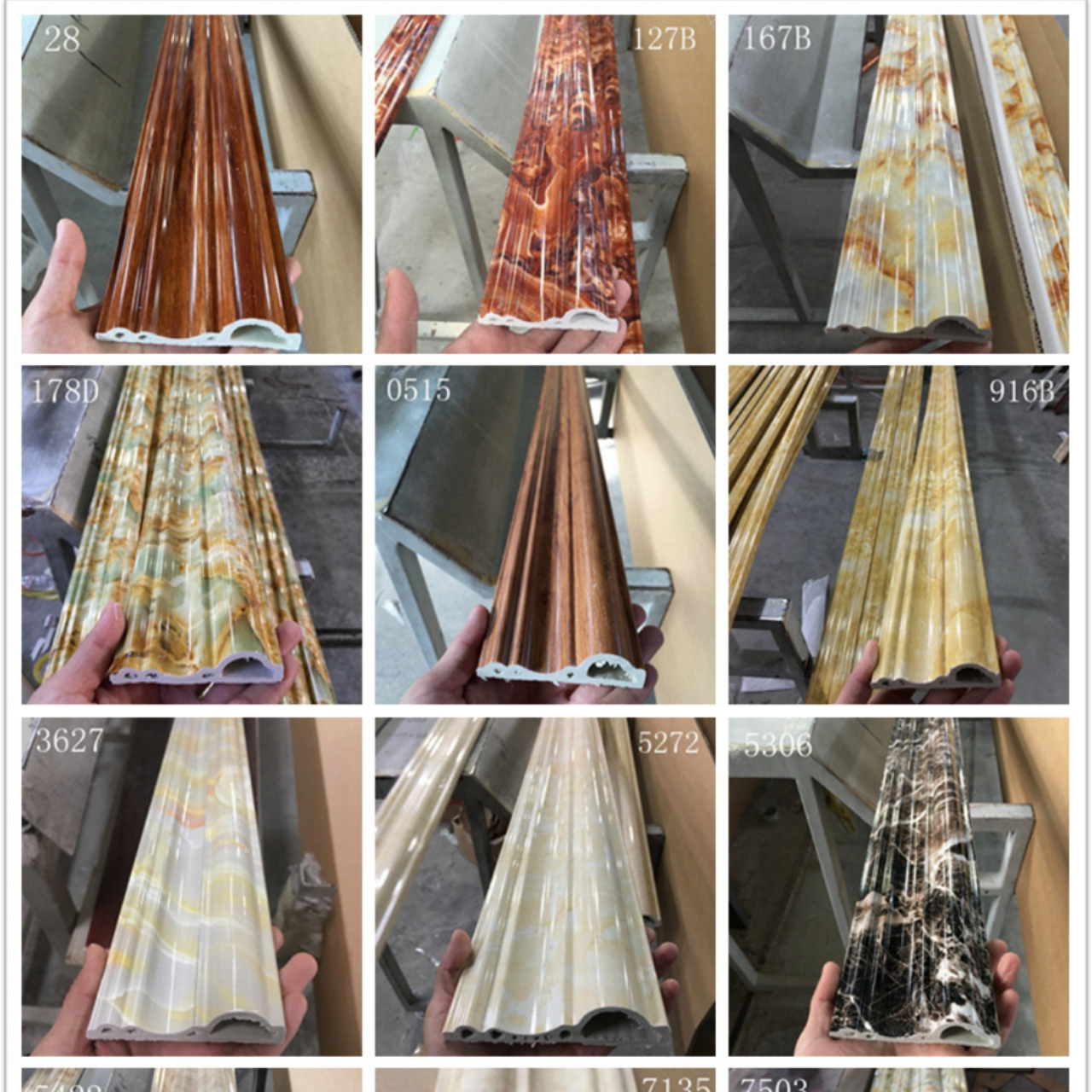 工厂直销PVC装饰线条12公分门套线  顶角线仿大理石纹欧式门套线防火阻燃