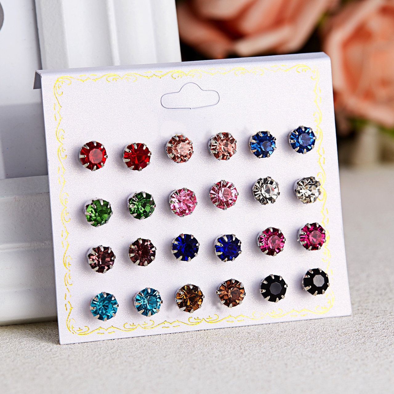 Zircon card stud earrings go with everything