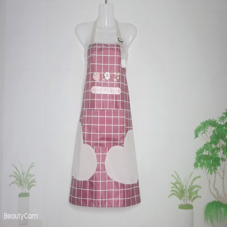 Korean Waterproof Anti-Oil Female Adult Home Baked Sleeveless Fashion Apron Wipe Hands Waist Work Clothes details Picture