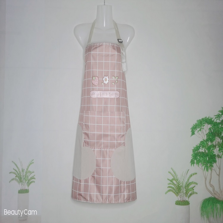Korean Waterproof Anti-Oil Female Adult Home Baked Sleeveless Fashion Apron Wipe Hands Waist Work Clothes Application Scenario
