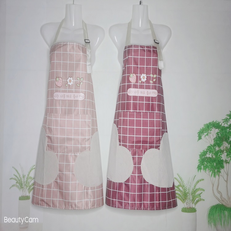 Korean Waterproof Anti-Oil Female Adult Home Baked Sleeveless Fashion Apron Wipe Hands Waist Work Clothes undefined