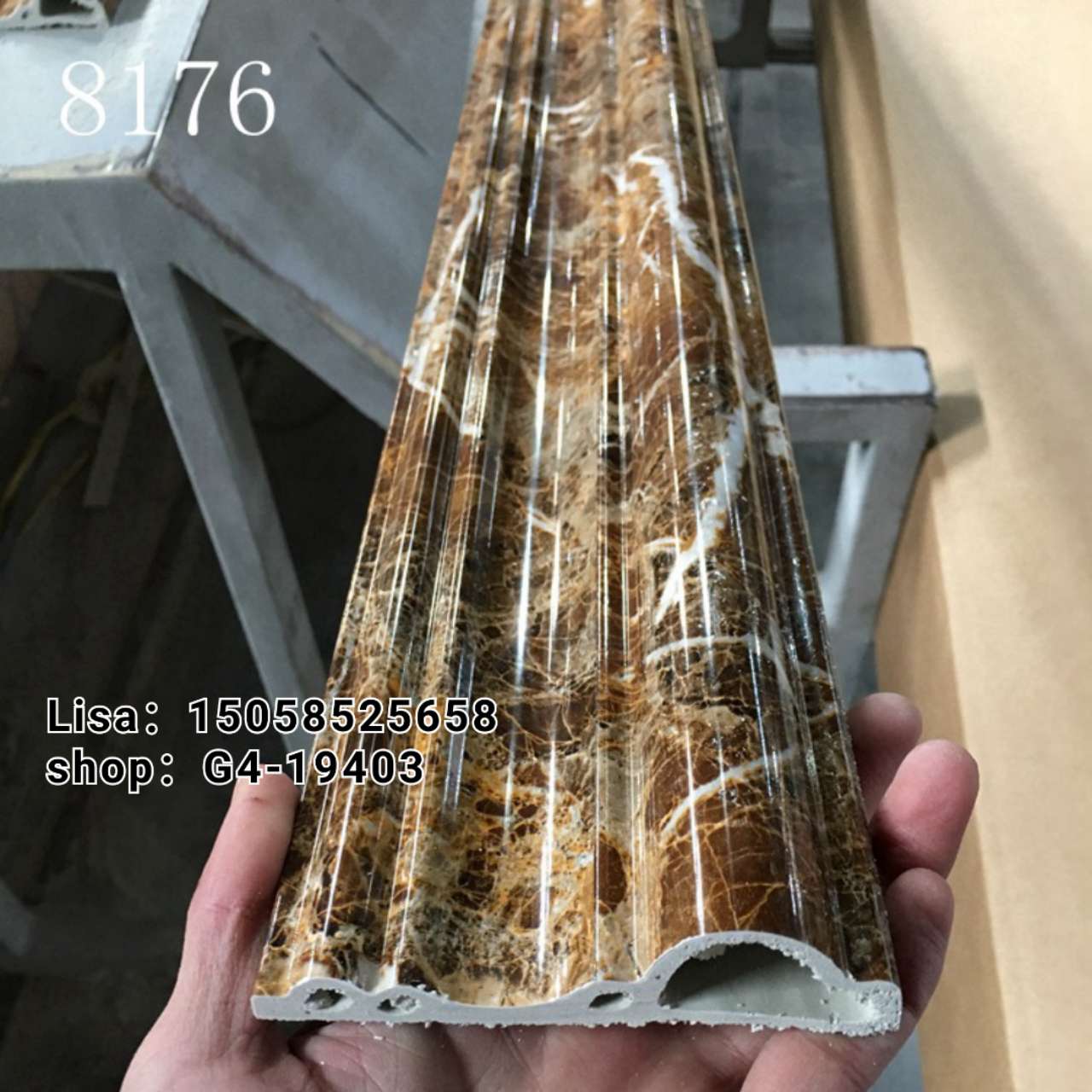 工厂直销PVC装饰线条15公分金丝米黄门套线  顶角线仿大理石纹欧式门套线防火阻燃详情图2