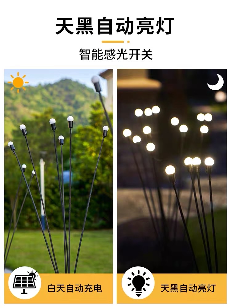 Firefly solar garden light, lawn light, household outdoor waterproof decoration, yard garden, grassland arrangement, ground insert light and shadow light Specification image