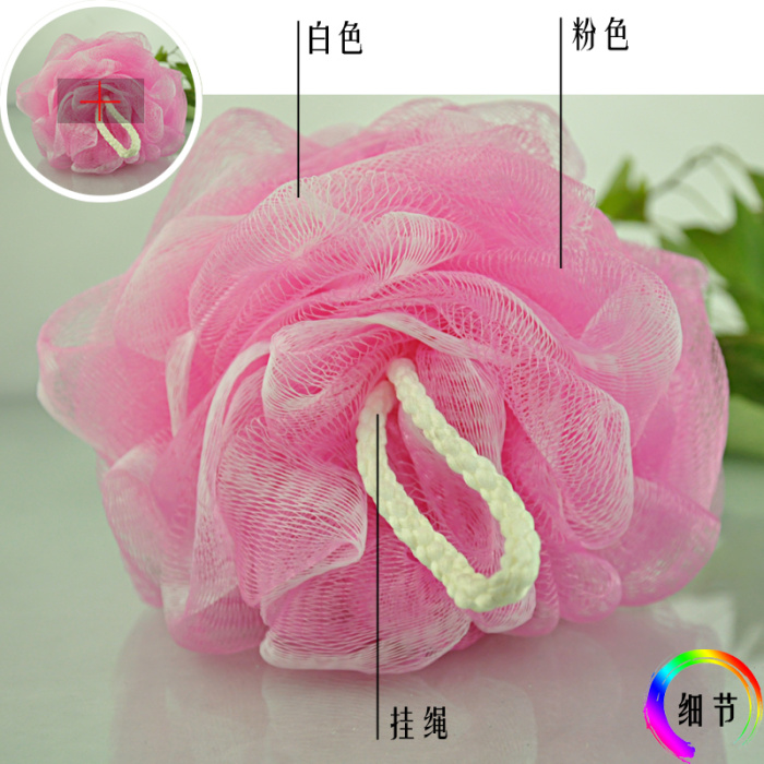 大号50克双色浴花 白色棉绳挂绳洗澡沐浴球详情图2