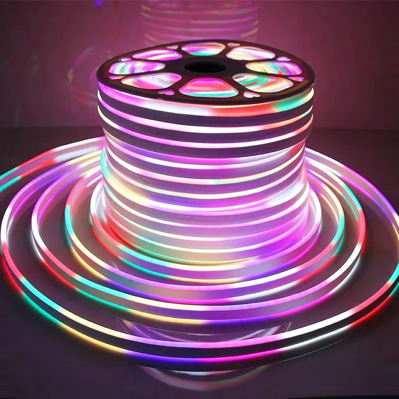 led light strip, silicone flexible electrodeless jumping color light, flashing light shape decoration, outdoor waterproof seven-color soft light strip project, 100-meter color