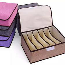 棉麻6格内衣盒  现货供应，可以混色 可折叠 多用内衣盒 文胸盒 