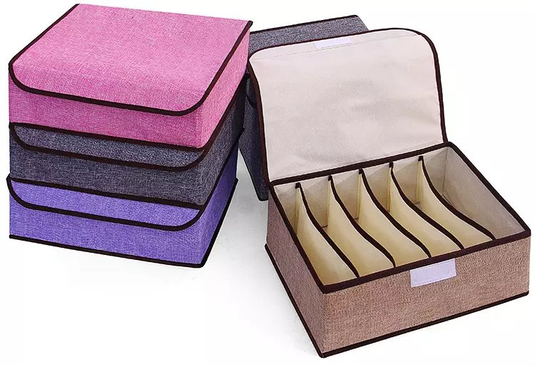 棉麻6格内衣盒  现货供应，可以混色 可折叠 多用内衣盒 文胸盒 详情图3