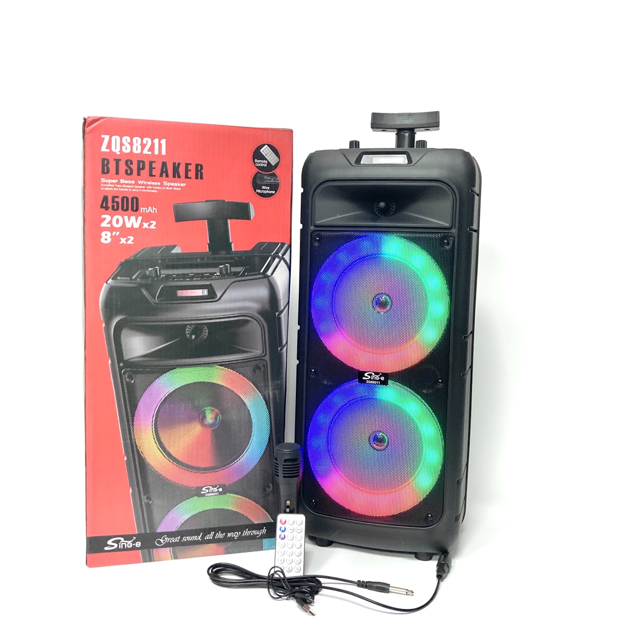 ZQS double eight inch dazzling lights JBL lights pull lever portable Bluetooth wireless remote control microphone KARAOKE preferred high sound strict choice ZQS-8211