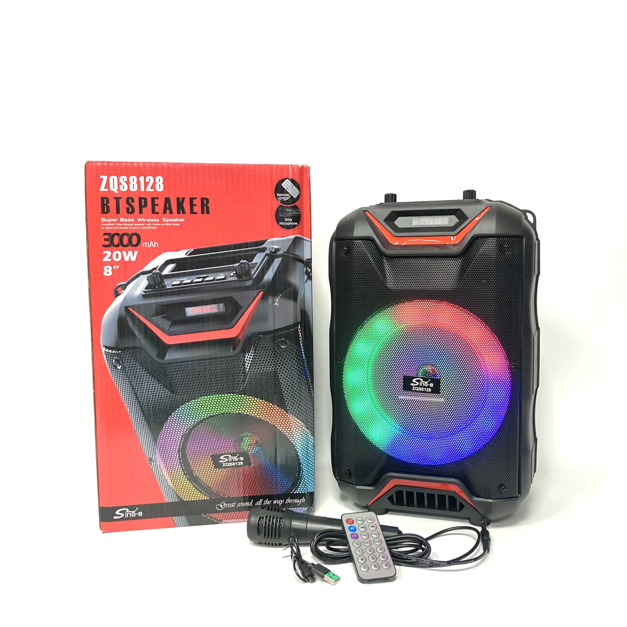 ZQS Dazzling light 8-inch portable 2021 new netstar audio wireless remote control microphone lithium battery K song speaker ZQS-8128