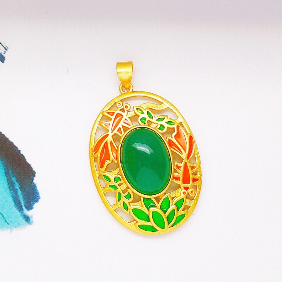 Painting oil double fish hollow chalcedony pendant