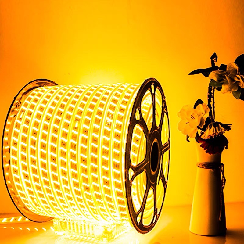 100-meter led light strip, three rows of warm white light, outdoor waterproof three-color 220V ceiling line light strip