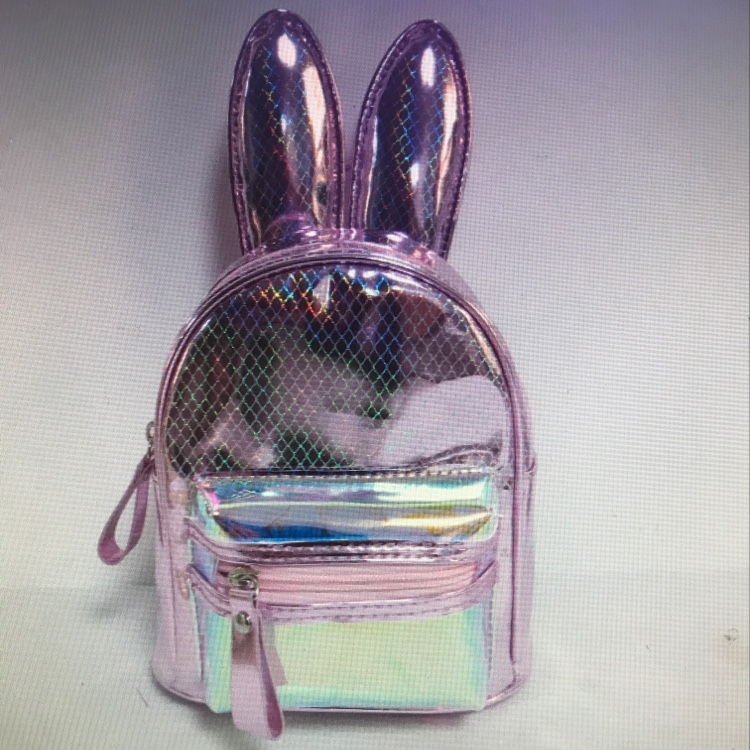 现货韩版儿童炫彩亮皮辐射兔耳朵可爱休闲小背包