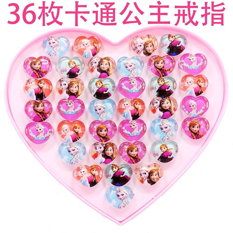 卡通亚克力戒指环保树脂桃心盒36入儿童卡通戒指产品图
