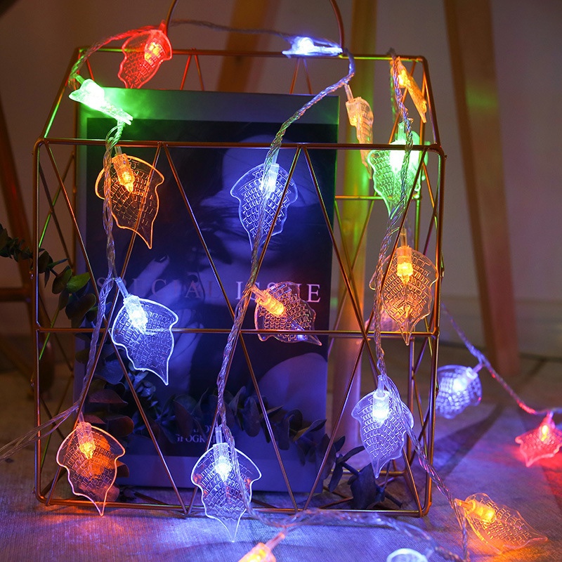 Cross-border new product led color light, flashing light, string light, willow leaf, tree leaf light string, waterproof garden branch lighting decorative light, 3-meter 20-light, color battery box