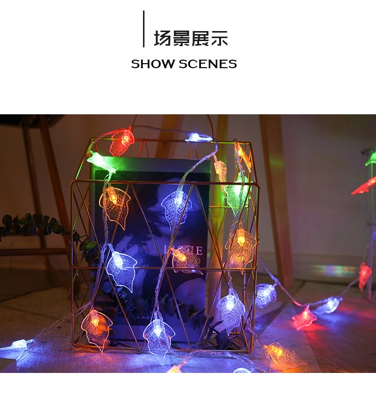 Cross-border new product led color light, flashing light, string light, willow leaf, tree leaf light string, waterproof garden branch lighting decorative light, 3-meter 20-light, color battery box details Picture