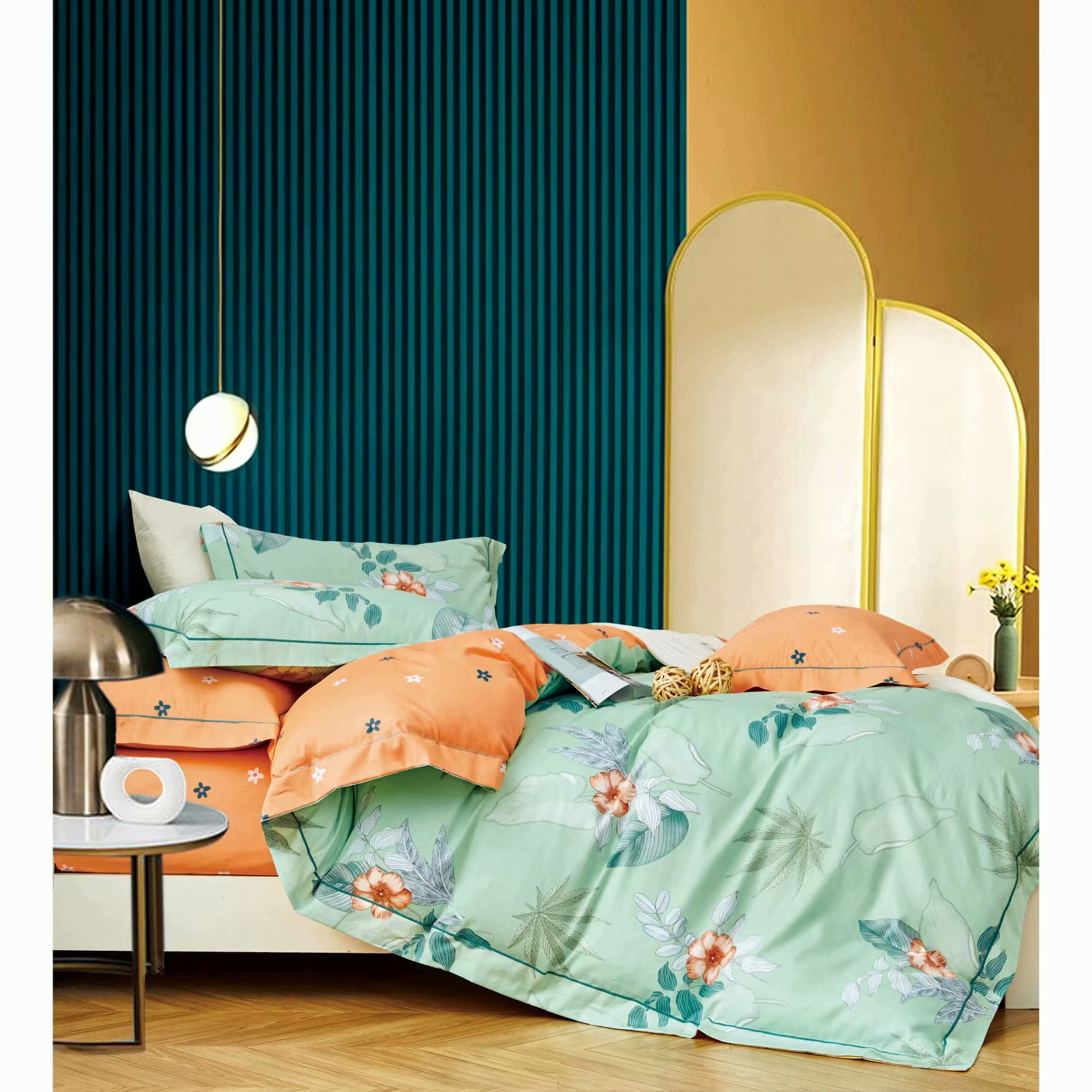 Four-piece set, all-cotton, wholesale and retail of Lily of the valley flower green