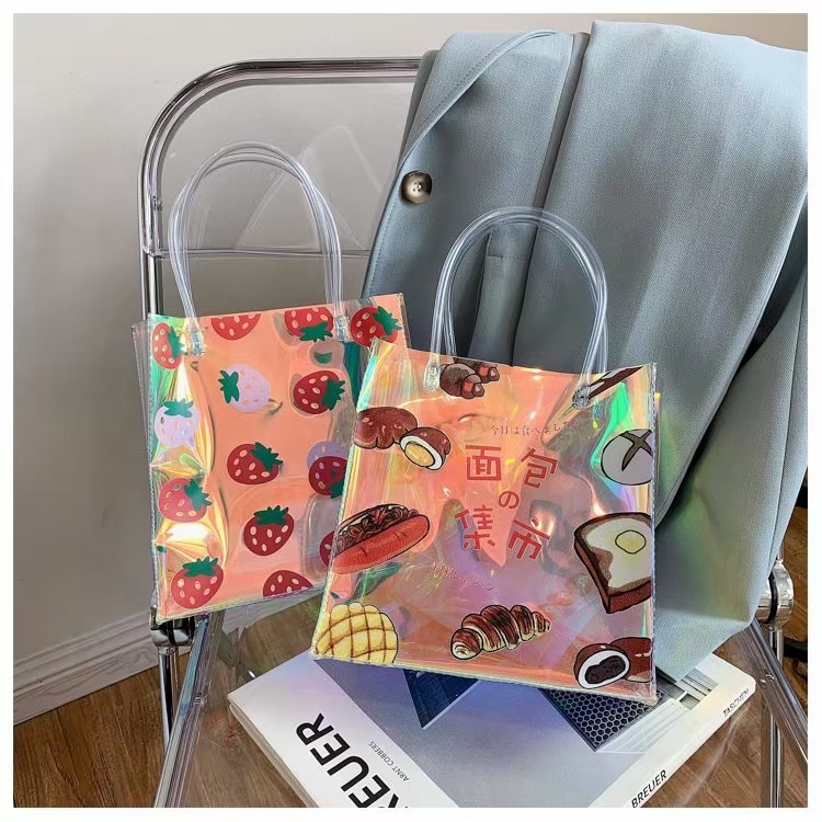 Handbag Transparent jelly bag PVC handbag Plastic net red hand carrying bright color women bento laser bag office workers