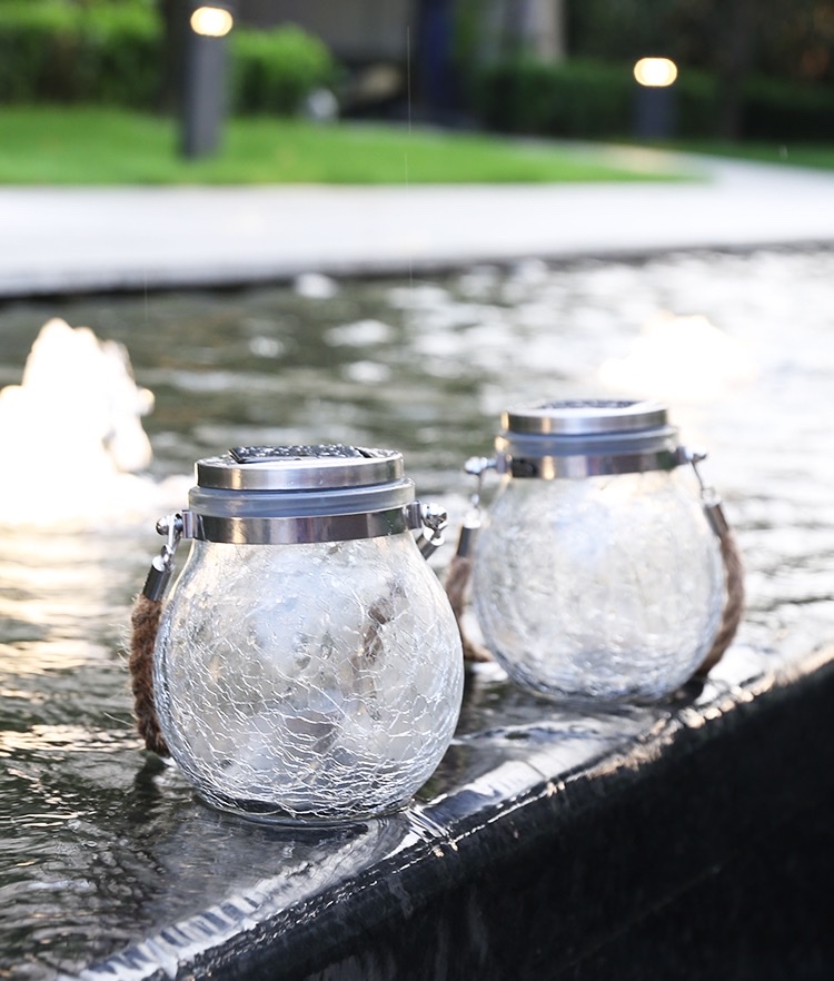 Solar Mason bottle lamp, star lamp, firefly, balcony and rooftop colored lamp, cracked glass, outdoor yard decorative hanging lamp, blue Specification image