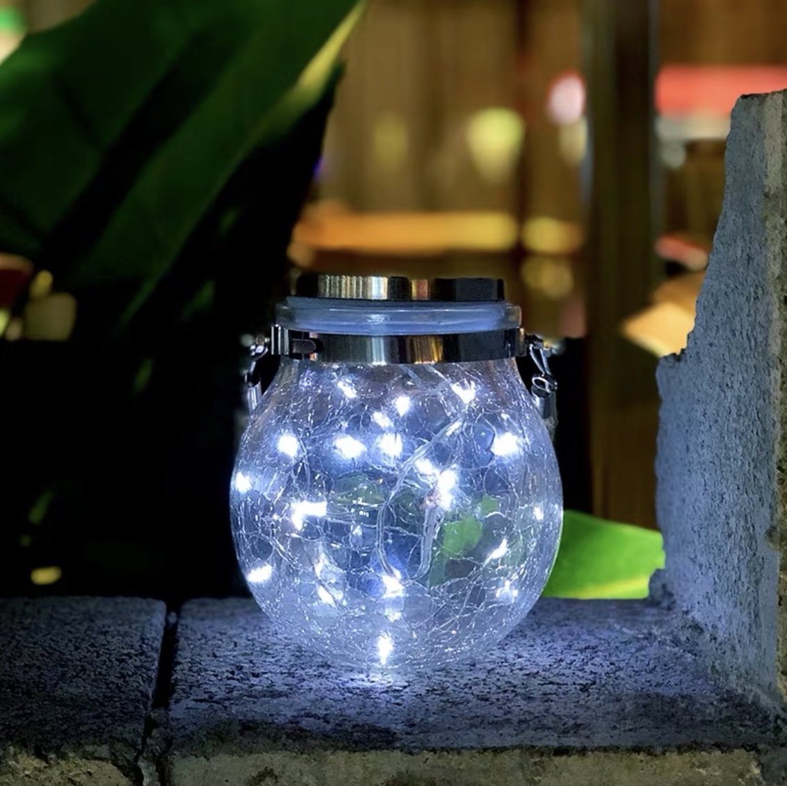Solar Mason bottle light Star light firefly balcony ceiling light cracked glass outdoor yard decorative hanging light white