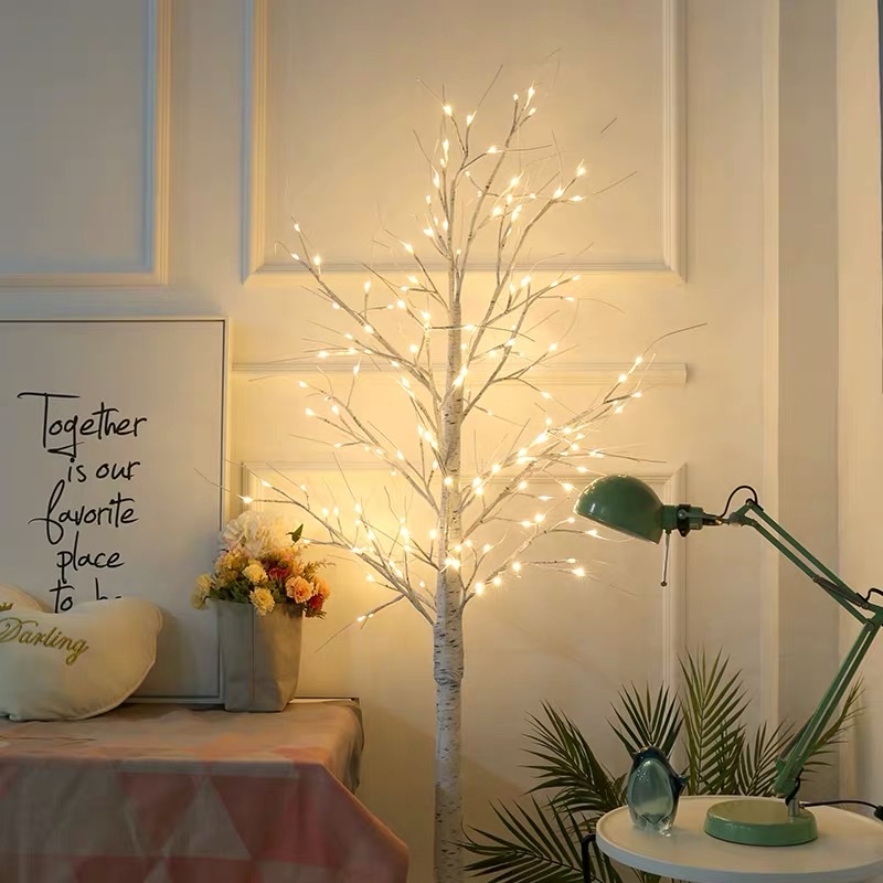 Birch tree LED color light, ins Internet celebrity bedroom decoration room, creative illuminated tree, romantic atmosphere, Nordic decorative light, 1.68 meters plug-in model Specification image