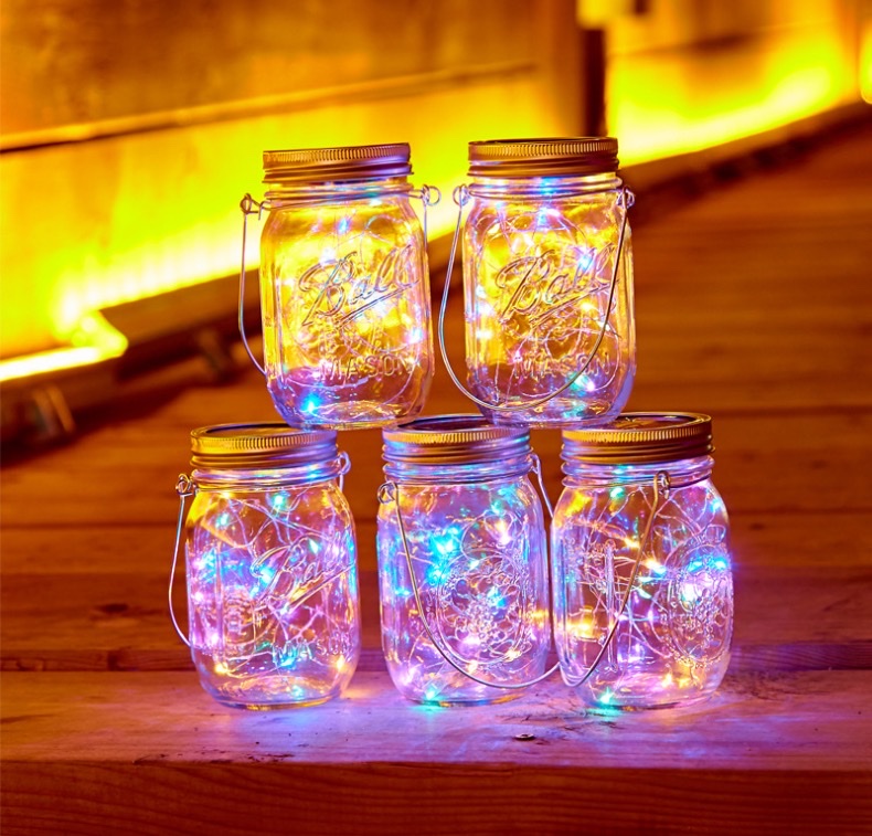 Solar Mason bottle lights, star lights, firefly lights, balcony rooftop colored lights, cracked glass, outdoor yard decorative hanging lights, internet-famous night lights, colorful details Picture