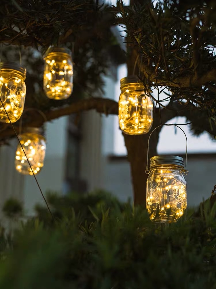 Solar Mason bottle lights, star lights, firefly lights, balcony rooftop colored lights, cracked glass, outdoor yard decorative hanging lights, internet-famous night lights, warm white detail image 6