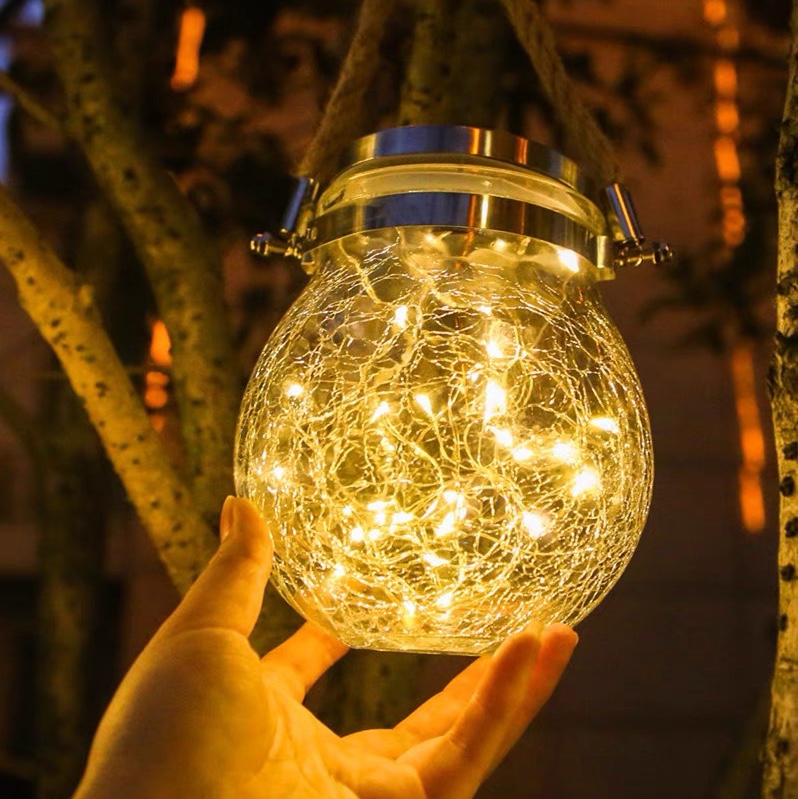 Solar Mason bottle light Star light firefly balcony ceiling light cracked glass outdoor yard decoration hanging light warm white
