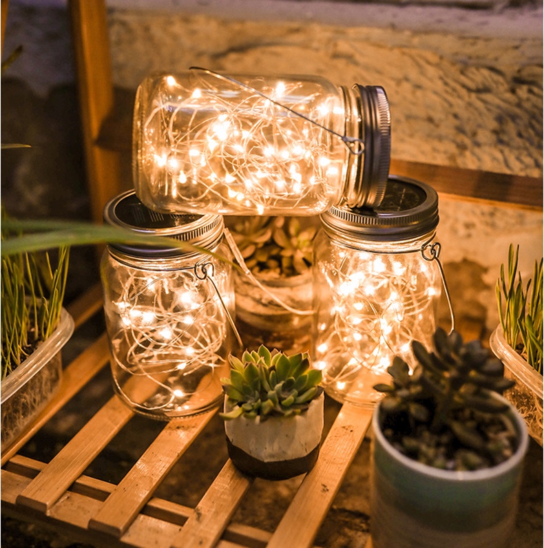 Solar Mason bottle lights, star lights, firefly lights, balcony rooftop colored lights, cracked glass, outdoor yard decorative hanging lights, internet-famous night lights, warm white detail image 4