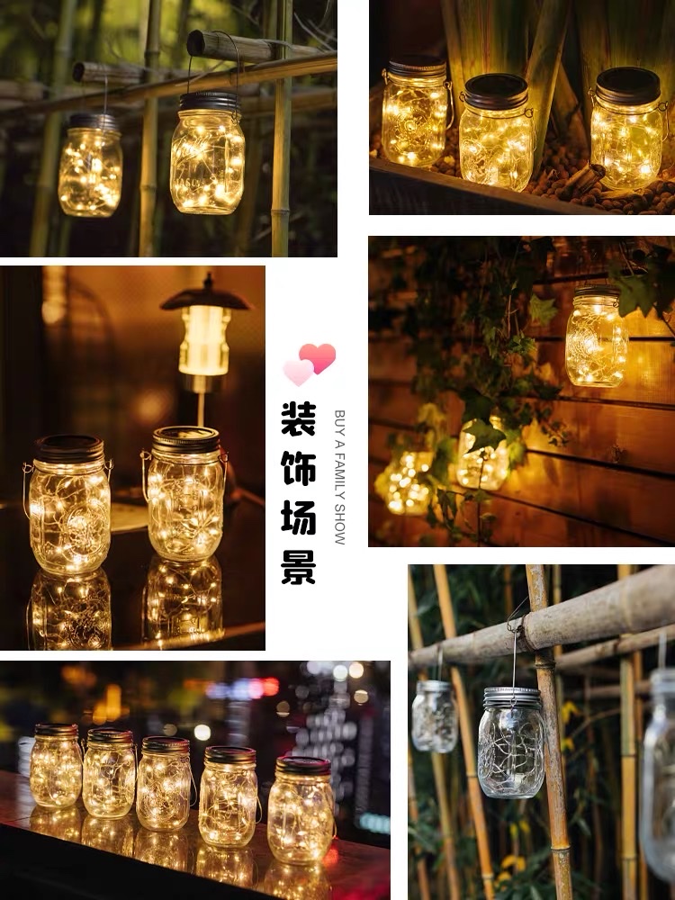 Solar Mason bottle lights, star lights, firefly lights, balcony rooftop colored lights, cracked glass, outdoor yard decorative hanging lights, internet-famous night lights, warm white detail image 2