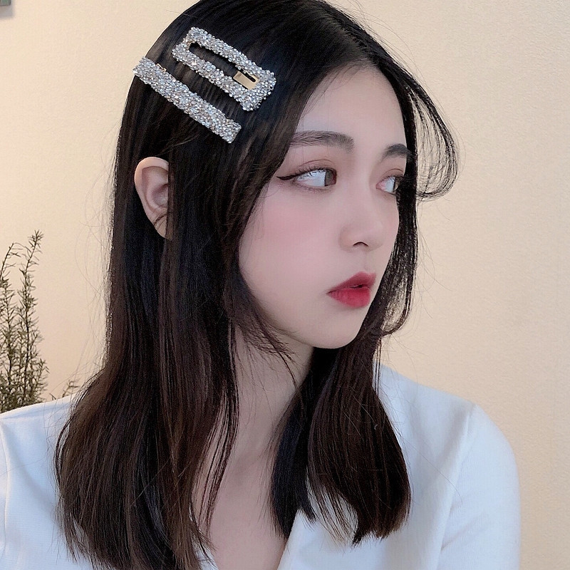 发夹女韩国ins少女气质边夹刘海夹子头饰简约风方形水钻发卡套装产品图
