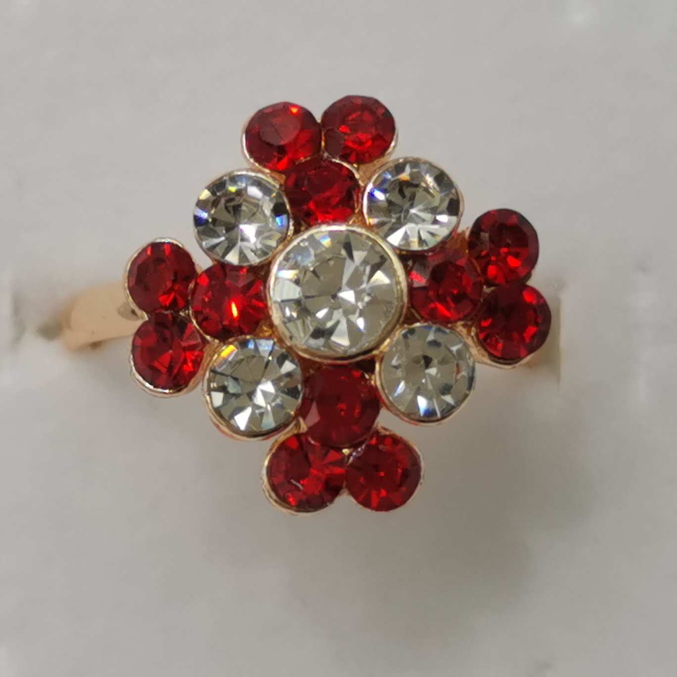 Open red rhinestone alloy ring thumbnail