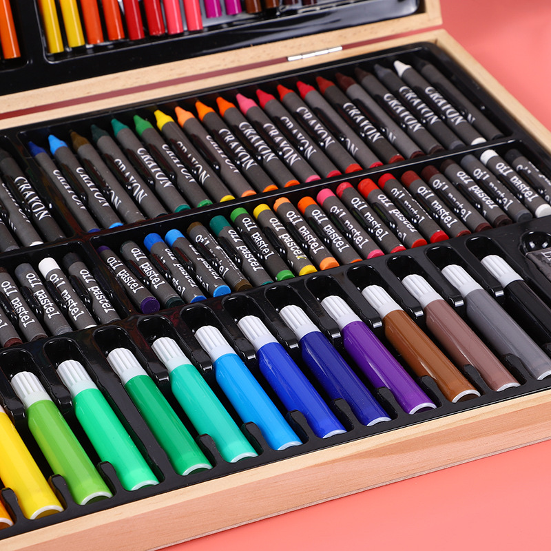 180色木盒儿童画笔水彩色笔可水洗幼儿园小学生绘画画笔套装礼盒 详情3