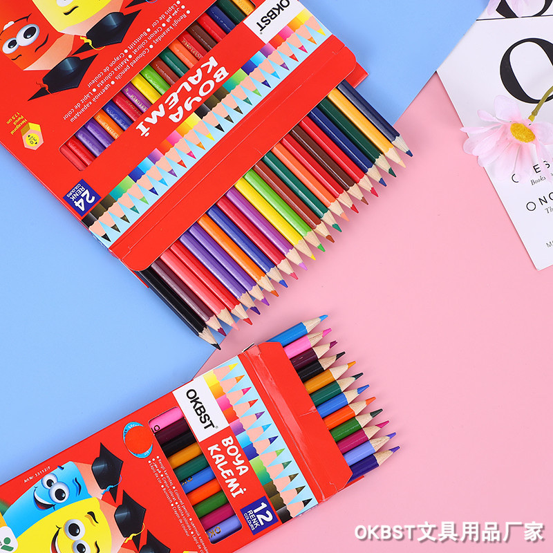 12色彩笔24色彩笔学生彩笔绘画彩色铅笔儿童绘画笔精装填色笔厂家 