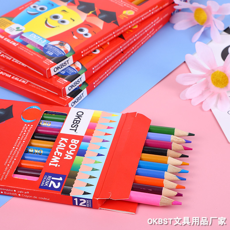12色彩笔24色彩笔学生彩笔绘画彩色铅笔儿童绘画笔精装填色笔厂家 