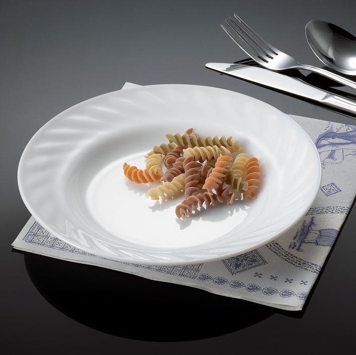 白玉瓷钢化玻璃餐具白色盘子10寸深盘