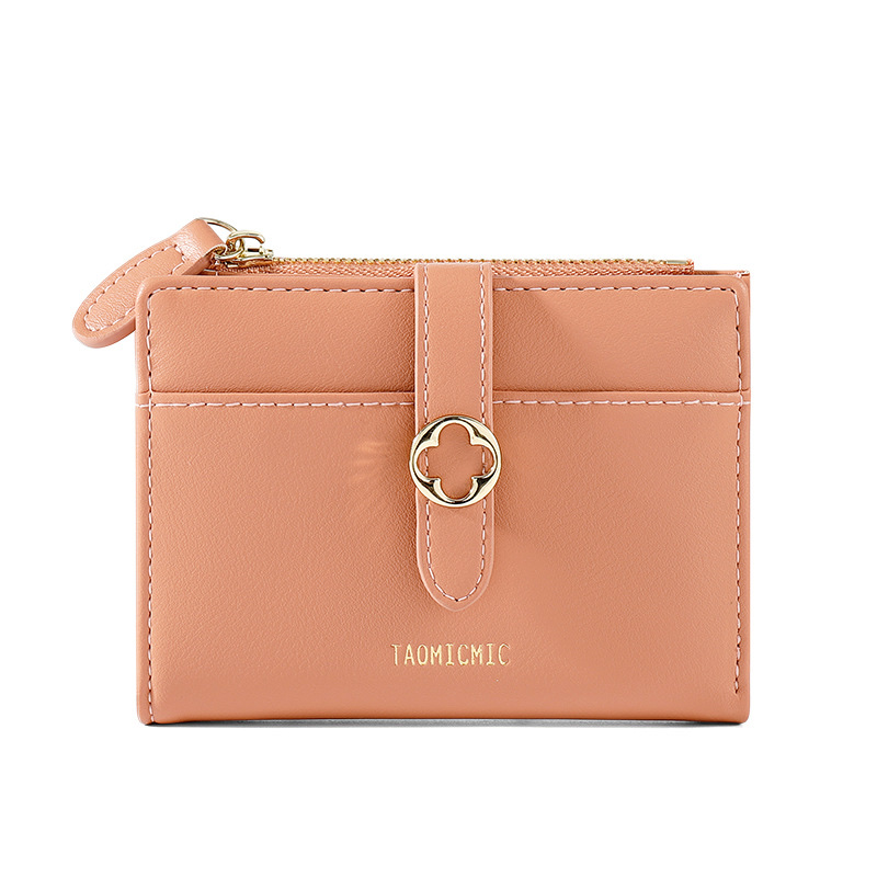 新款拉链零钱包 多卡位搭扣两折钱夹 时尚pu短款女士钱包详情图1