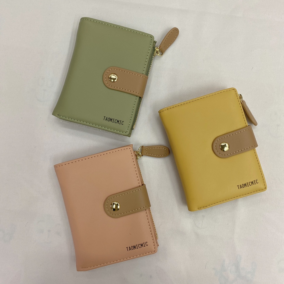 新款钱夹短款purse 时尚拉链零钱包 韩版撞色搭扣女士钱包 