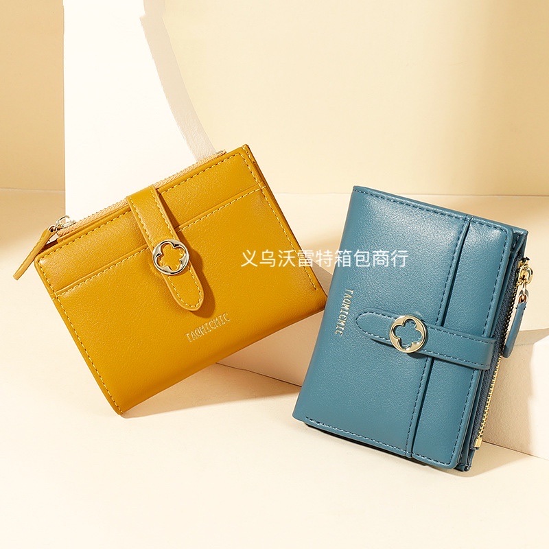 新款拉链零钱包 多卡位搭扣两折钱夹 时尚pu短款女士钱包详情图2