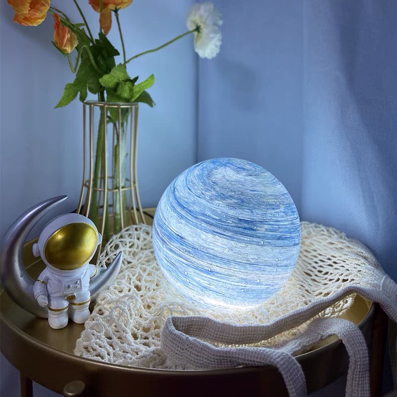 3D starry sky light creative painted light ball 3D starry sky moon light Bedroom bedside decorative light Christmas and New Year Gift 15cm three-color water blue