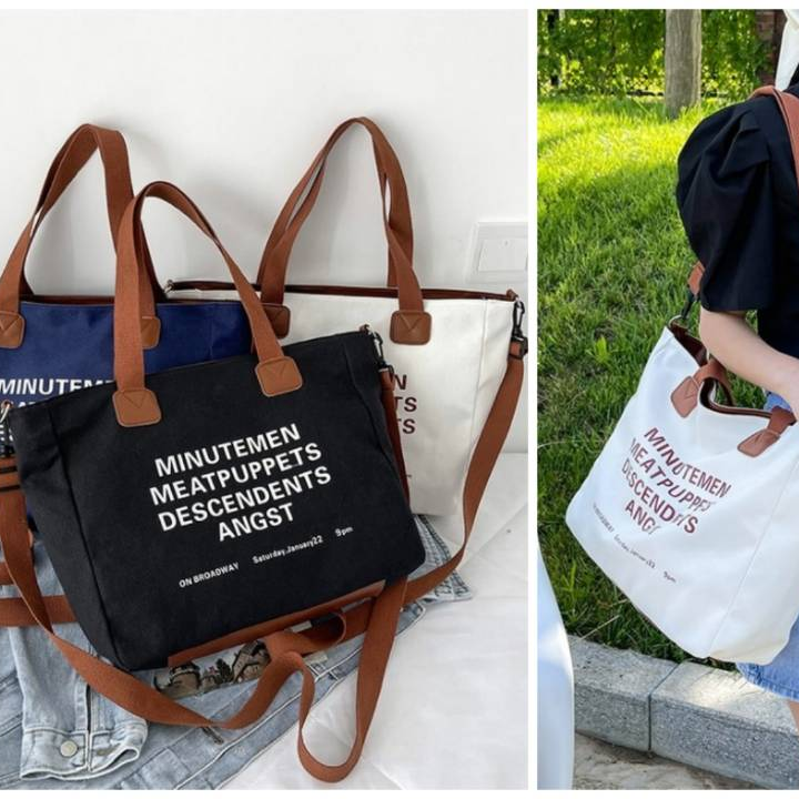 Korean version of simple canvas shoulder bag men's and women's leisure hand oblique span bag large capacity shopping bags can be customized