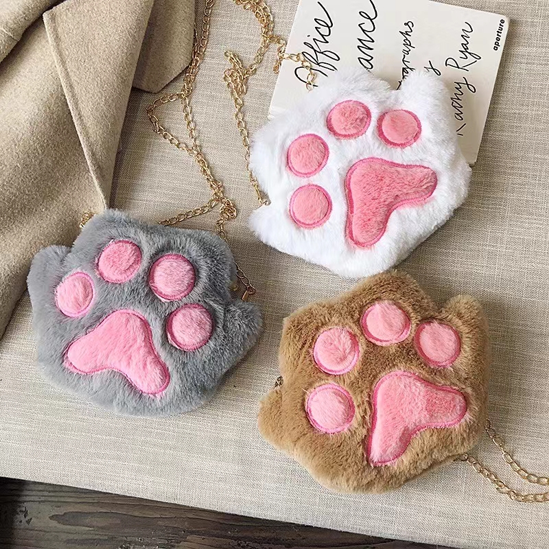 Chain bag Cat Claws Cat fluffy bag shoulder bag Creative handmade crossbody bag Student multi-colored soft girl cute