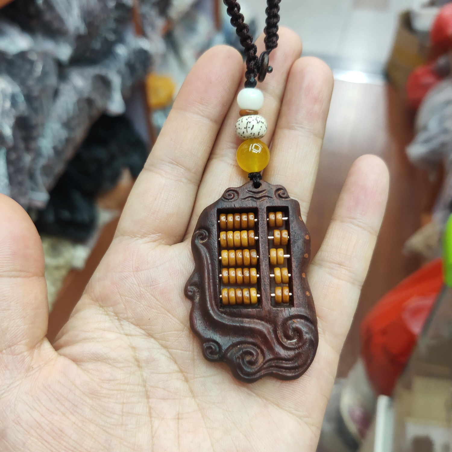 天然紫檀如意算盘 财运算盘钥匙扣 檀木汽车钥匙挂件 挂坠diy木头珠子